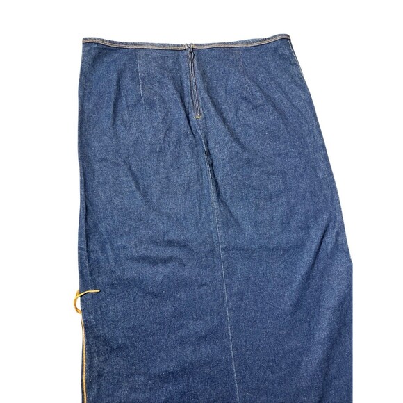 Vtg moa USA Denim Maxi Skirt 2XL Stretchy 90s Grunge Side Slit Y2K - Picture 7 of 16